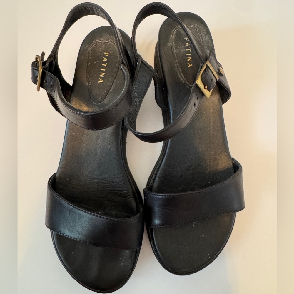 Black Leather Sandals with Gold Buckle